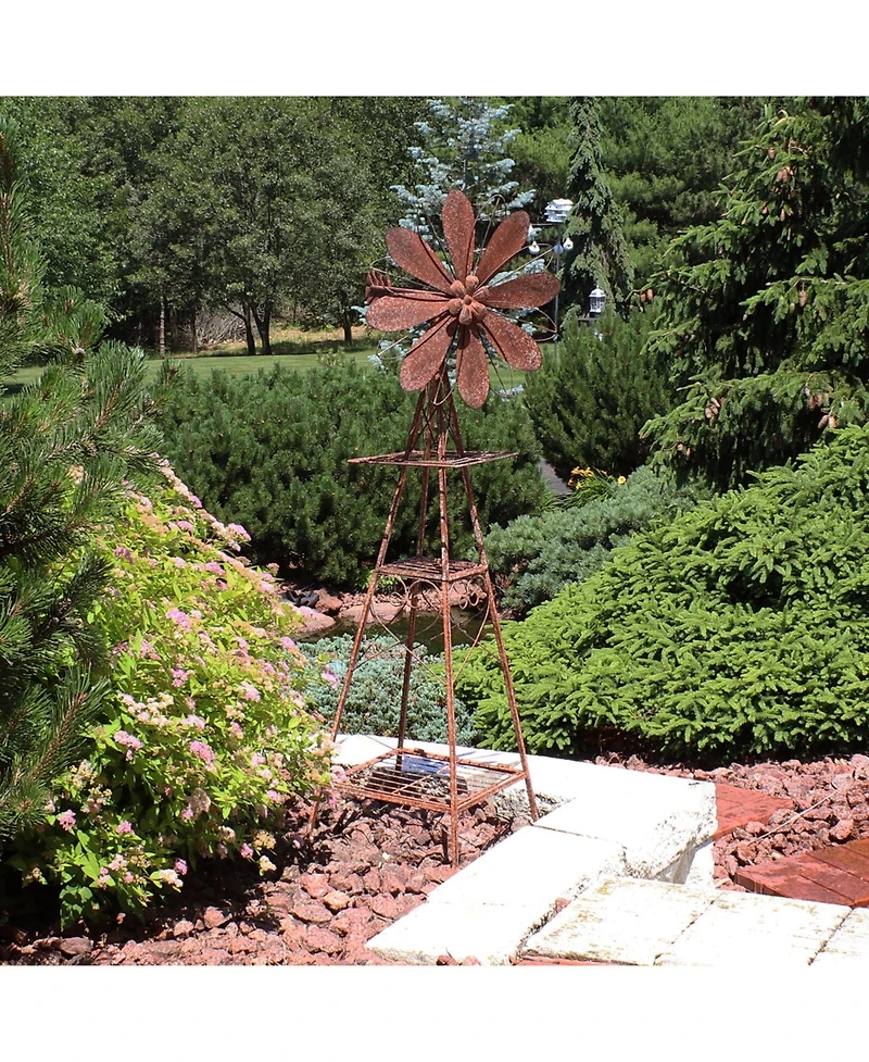 Rustic Windmill Metal Outdoor Garden Statue with Tiers - 51" H - Brown/Copper