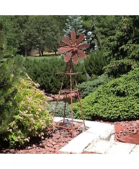 Rustic Windmill Metal Outdoor Garden Statue with Tiers - 51" H - Brown/Copper