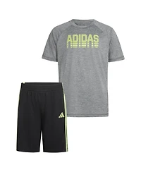 adidas Big Boys Raglan-Sleeve Graphic T-Shirt & 3-Stripe Shorts, 2 Piece Set
