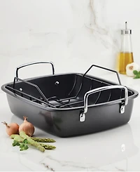 Circulon Carbon Steel 2 Pc. Ultra-lasting 17" x 13" Nonstick Roasting Pan with Easy Serve Rack
