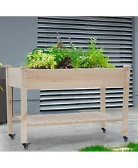 2ft x 4ft Outdoor Solid Fir Wood Raised Garden Bed Planter Box on Locking Wheels