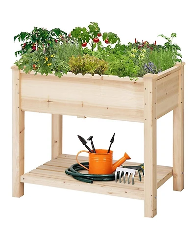 2-Tier Raised Garden Bed Planter with Bottom Storage Shelf for Outdoor Gardening