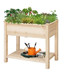 2-Tier Raised Garden Bed Planter with Bottom Storage Shelf for Outdoor Gardening