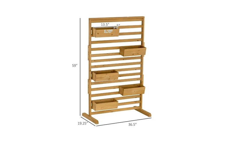 Elevated Wooden Planter Shelf with Detachable Trellis Stand