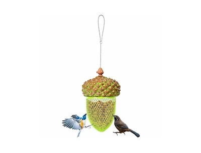 Outdoor Metal Mesh Bird Feeder with Decorative Metal Acorn Roof for Birds