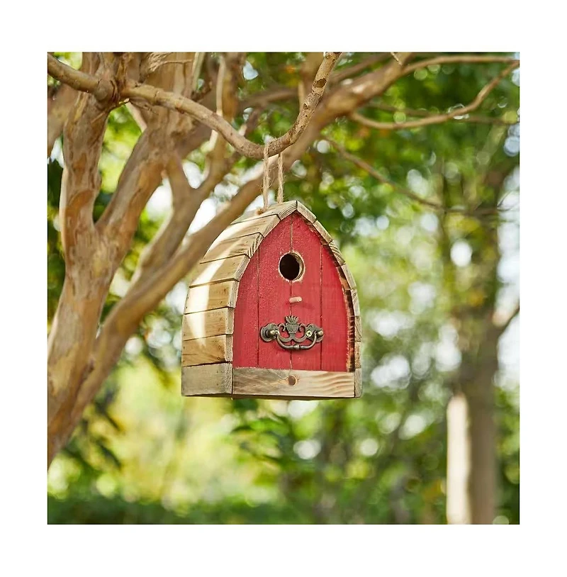 Vintage Farmhouse Style Red Solid Wood Outdoor Birdhouse