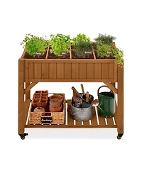 Outdoor Elevated Raised Garden Bed Planter Box with Locking Wheels