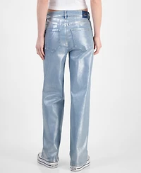 Superjene Juniors' Metallic Coated Wide-Leg Jeans