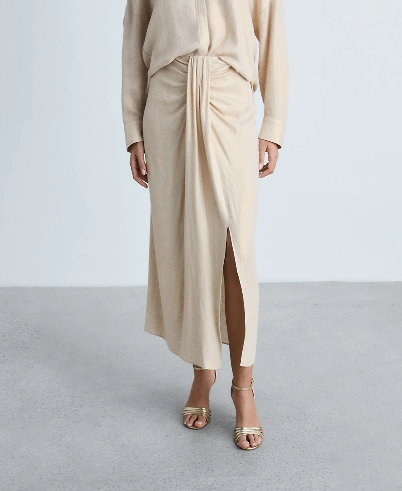 Mango Women's Linen-Blend Draped Midi Skirt