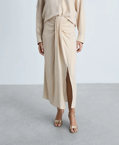 Mango Women's Linen-Blend Draped Midi Skirt