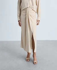 Mango Women's Linen-Blend Draped Midi Skirt