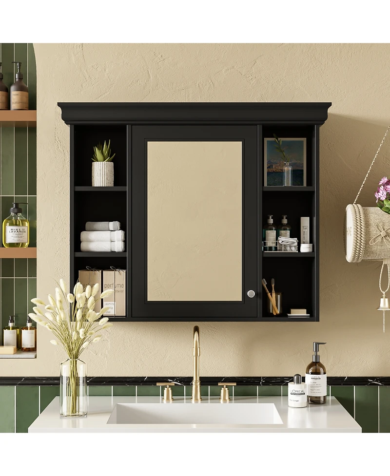 Streamdale Black Wall-Mounted Bathroom Cabinet with Mirror and Shelves