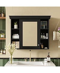 Streamdale Black Wall-Mounted Bathroom Cabinet with Mirror and Shelves