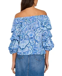 Vince Camuto Women's Printed Off-The-Shoulder Bubble 3/4-Sleeve Tie-Front Blouse