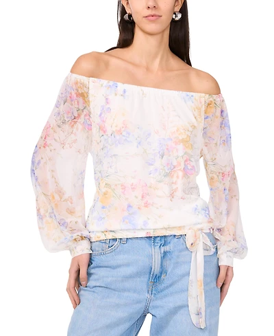 Vince Camuto Women's Floral Off-The-Shoulder Long-Sleeve Tie-Front Blouse