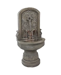 Lovely Lily Polyresin Flat Back Pedestal Outdoor Wall Fountain for the Patio, Deck, or Yard - 37.5" - Gray