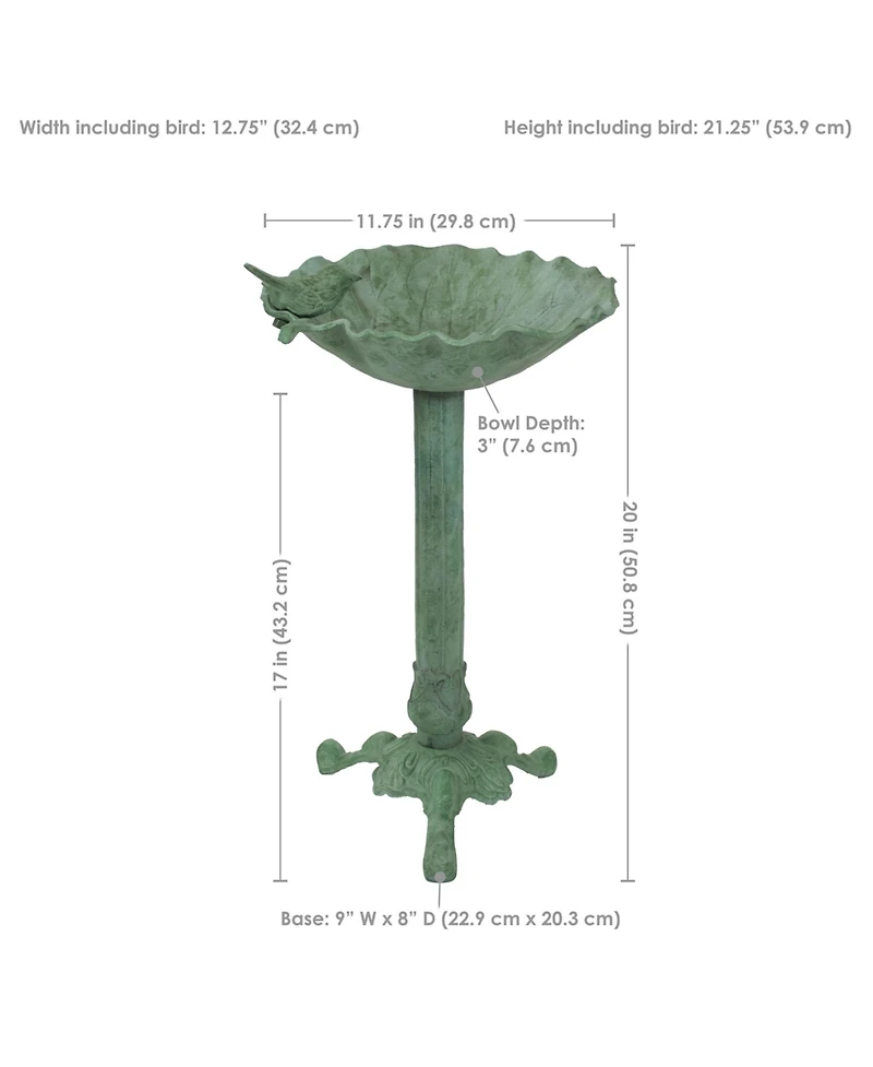 Autumnal Leaf Cast Aluminum Metal Bird Bath - Green Patina - 11.75"