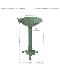 Autumnal Leaf Cast Aluminum Metal Bird Bath - Green Patina - 11.75"