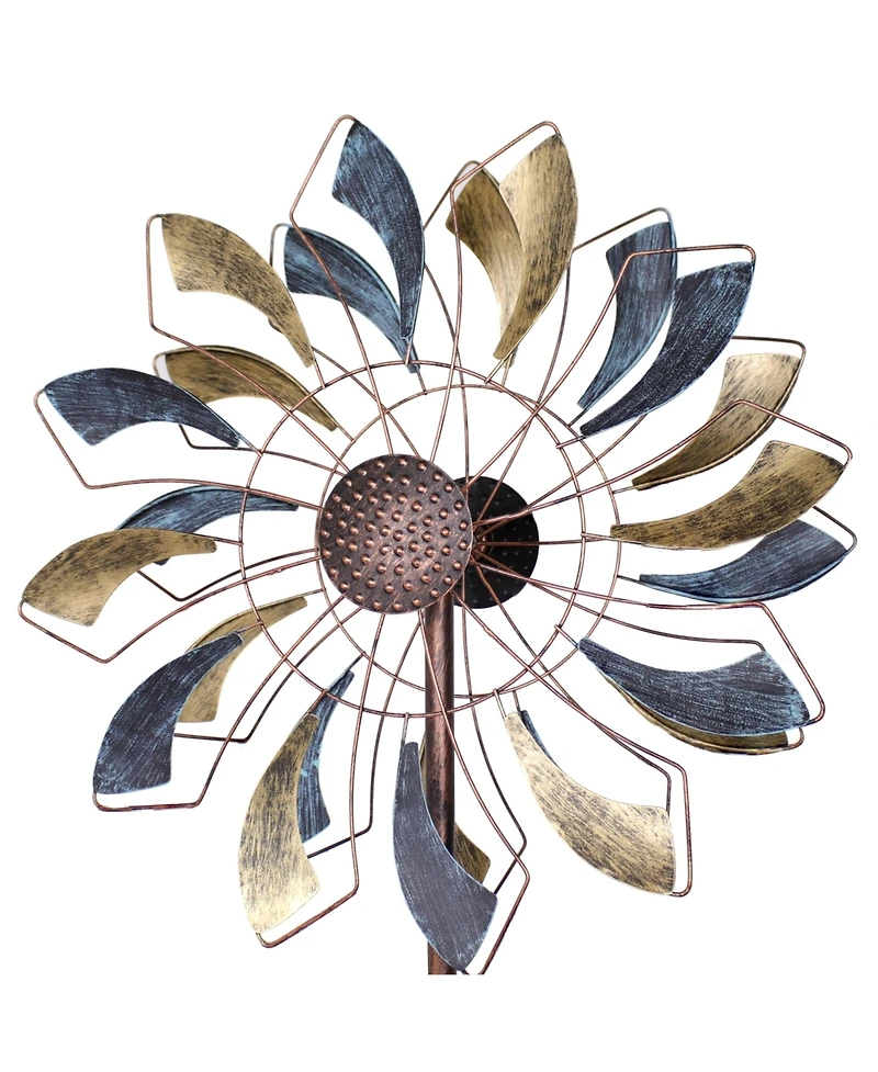Metallic Pinwheel Powder-Coated Iron Wind Spinner - 84.5" H - Silver and Gold