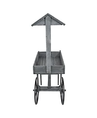 Rustic, Vintage Flower Cart Display Stand Candy Cart with Wheels for a Wedding, Party, or Event - Gray