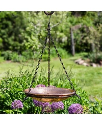 Outdoor Hand-Hammered Hanging Bird Bath or Bird Feeder with Detachable Bowl and Hanging Chain - Copper - 17.5"