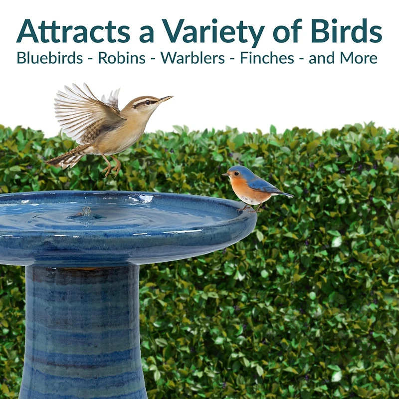 Outdoor Weather-Resistant Garden Patio Simply Elegant High-Fired Smooth Ceramic Hand-Painted Bird Bath