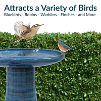 Outdoor Weather-Resistant Garden Patio Simply Elegant High-Fired Smooth Ceramic Hand-Painted Bird Bath