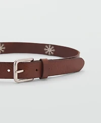 Mango Women's Embroidered Details Leather Belt