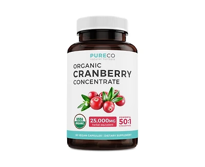 Pure Co Cranberry Concentrate Capsules, Urinary Tract Support and Kidney Cleanse, 60ct