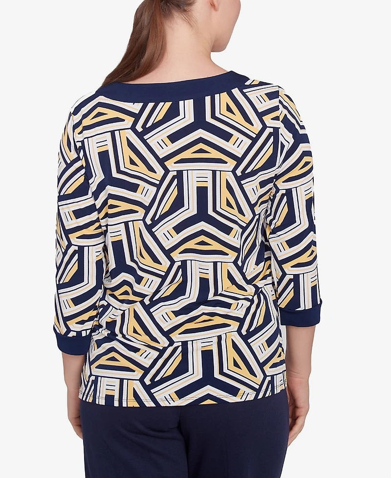 Alfred Dunner Women's Block Island Geometric Grommet Trim Top