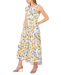 CeCe Women's Floral Crewneck Bow-Strap High-Low Dress