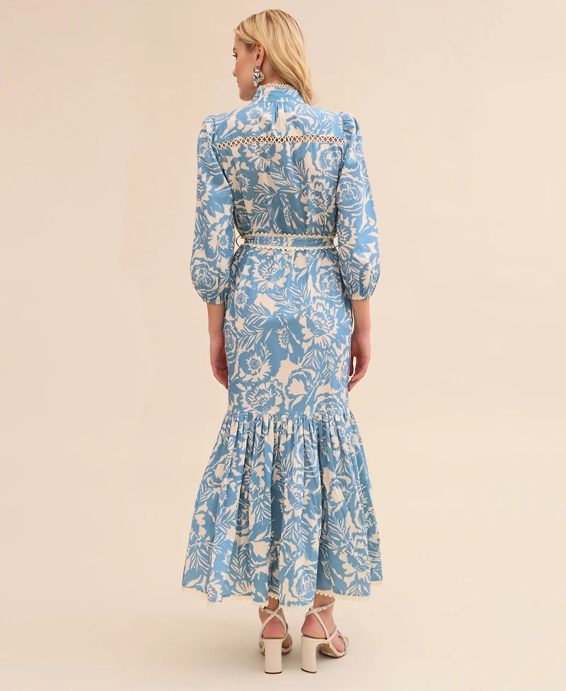 Avec Les Filles Women's Cotton Belted Puffed-Shoulder Dress