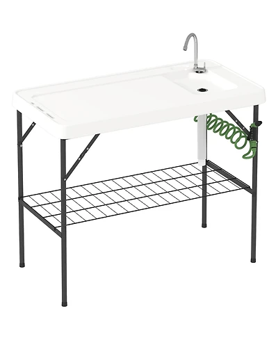Outsunny Folding Fish Cleaning Table with Sink, Faucet, Sprayer,