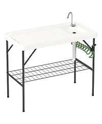 Outsunny Folding Fish Cleaning Table with Sink, Faucet, Sprayer,