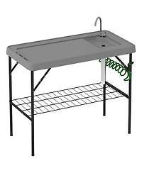 Outsunny Folding Fish Cleaning Table with Sink, Faucet, Sprayer,