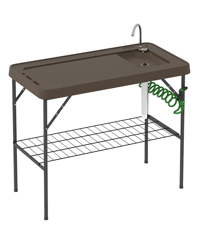 Outsunny Folding Fish Cleaning Table with Sink, Faucet, Sprayer,