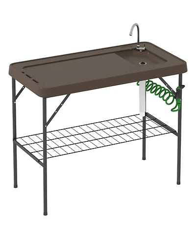 Outsunny Folding Fish Cleaning Table with Sink, Faucet, Sprayer,