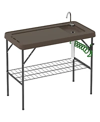 Outsunny Folding Fish Cleaning Table with Sink, Faucet, Sprayer,