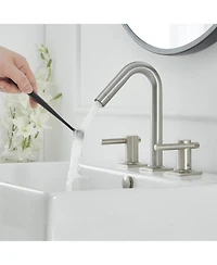 8 in. Widespread Double Handle High-Arc Bathroom Faucet Water-Saving With Drain Kit Brushed Nickel