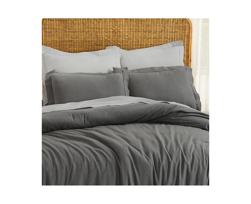 Superior Cotton Linen Blend Solid 3-Piece Duvet Cover Set