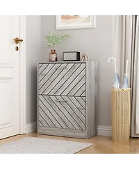 The yellow 2-door wooden shoe cabinet and fashionable shutter door design, sturdy and durable, efficient and stored, and enhance the aesthetics of the