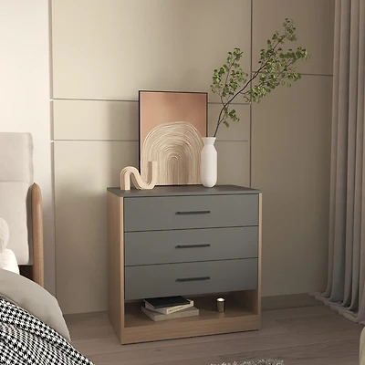 Artondale Dresser, 3 Drawers, 1 Shelf, Matt Gray / Natural Oak