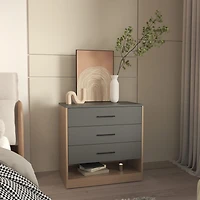 Artondale Dresser, 3 Drawers, 1 Shelf, Matt Gray / Natural Oak