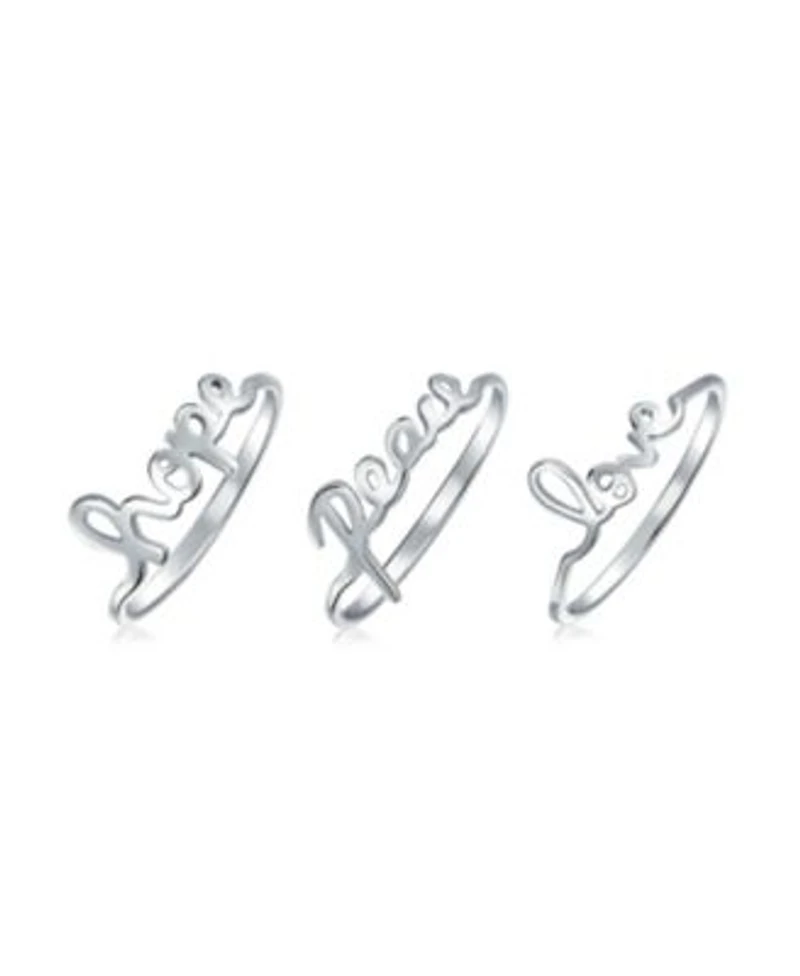 Bling Jewelry 925 Sterling Silver Peace Love Hope Inspirational Saying Words Knuckle Midi Ring Set