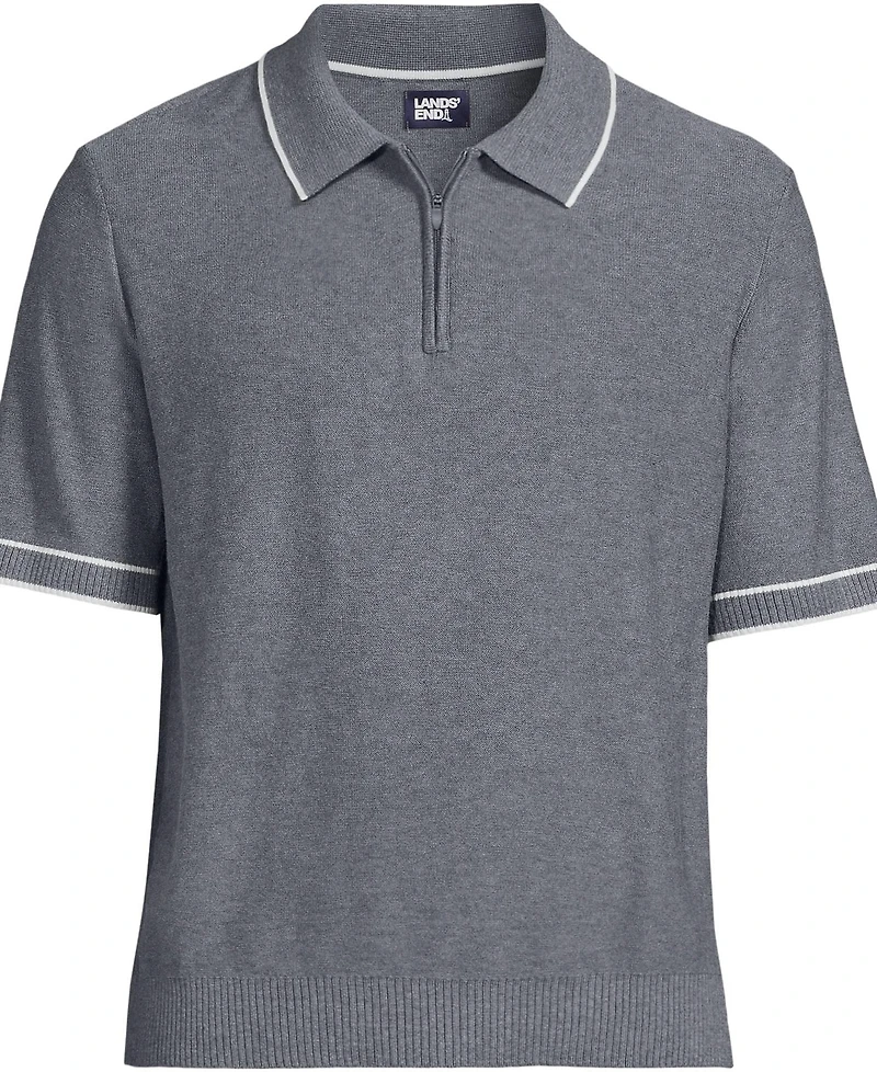Lands' End Men's Short Sleeve Cooling Zip Sweater Polo