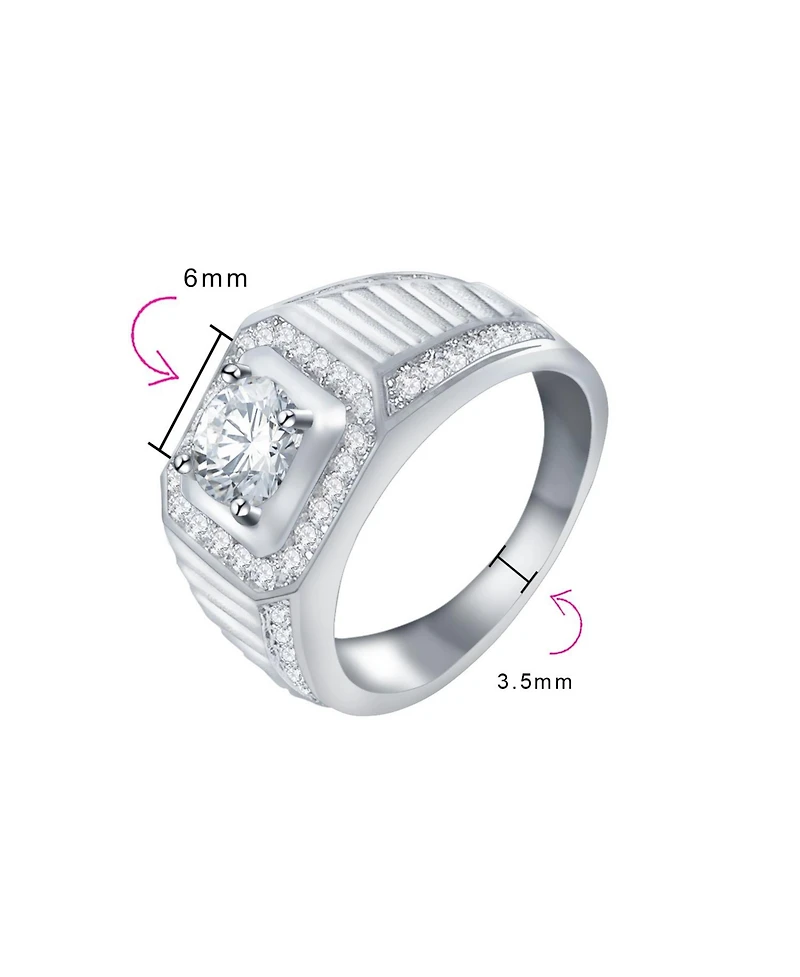 Bling Jewelry 2ct Clear Cz Statement Halo Square Princess Cut Solitaire Promise Ring with Micro Pave Matte Band Silver Plated