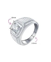 Bling Jewelry 2ct Clear Cz Statement Halo Square Princess Cut Solitaire Promise Ring with Micro Pave Matte Band Silver Plated