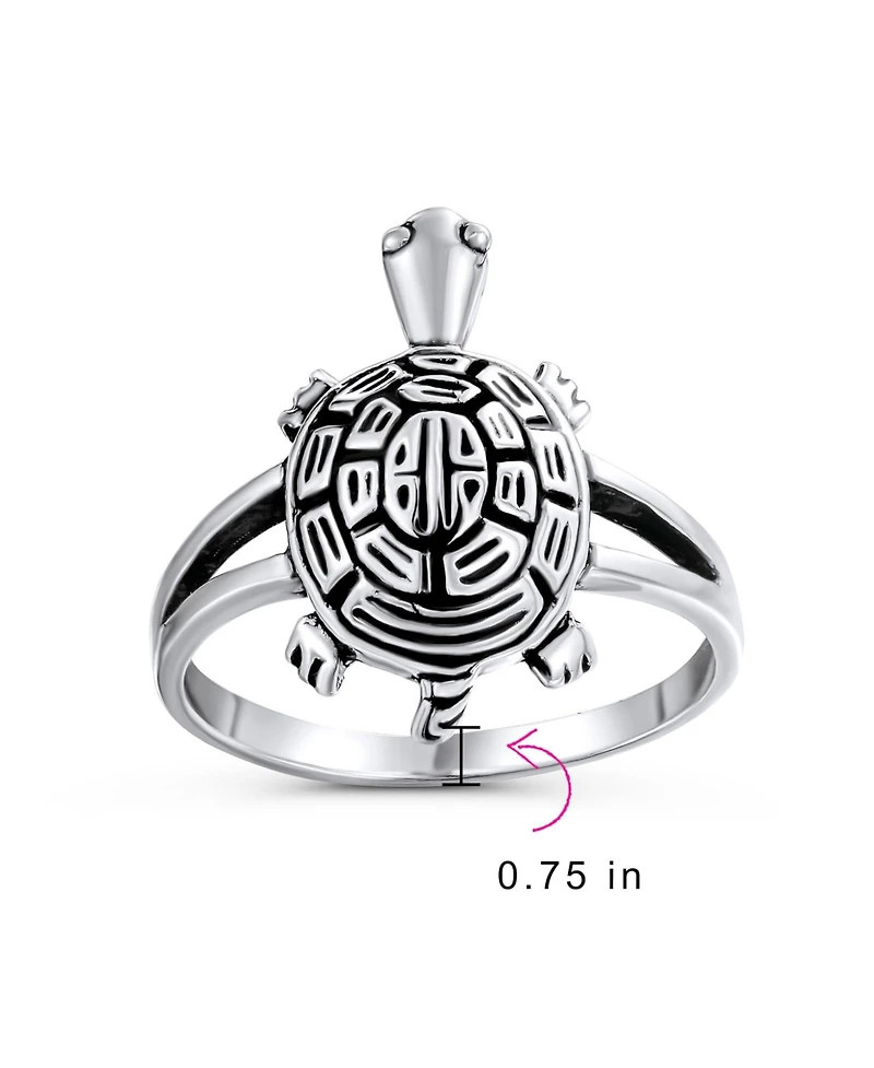 Bling Jewelry Nautical Hawaii Vacation Honeymoon Sea Turtle Ring Band Oxidized .925 Sterling Silver Split Shank Ring