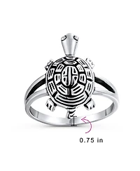Bling Jewelry Nautical Hawaii Vacation Honeymoon Sea Turtle Ring Band Oxidized .925 Sterling Silver Split Shank Ring