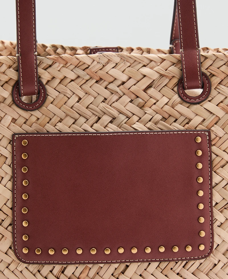 Mango Women's Natural Fiber Double Handle Shoulder Bag